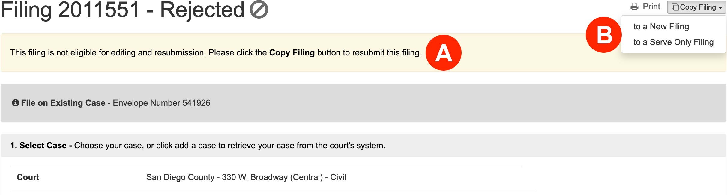 Resubmit Rejected Filings in San Diego for Civil and Probate Matters