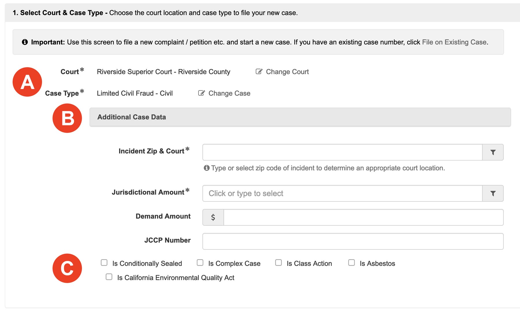 Initiate a New Case in the Riverside, California Superior Courts E