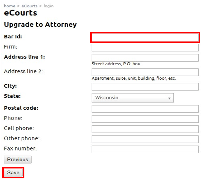 Circuit court eFiling Converting bar admissions applicant eCourts