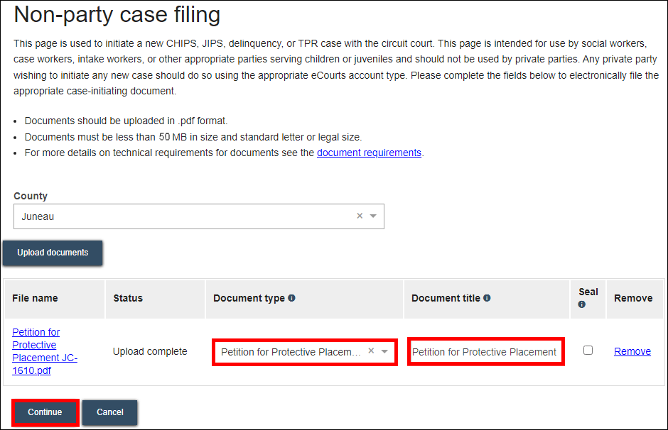 Circuit Court eFiling eFile a new case as a social worker using non