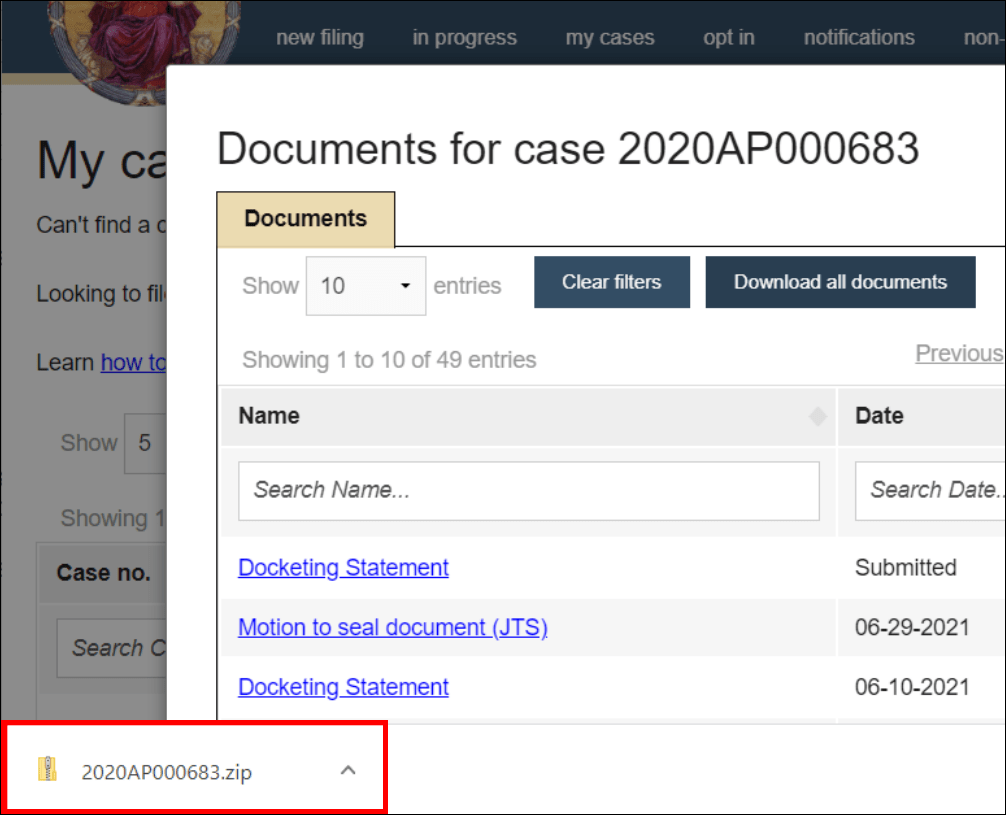 Appellate court eFiling Downloading case documents Wisconsin Court