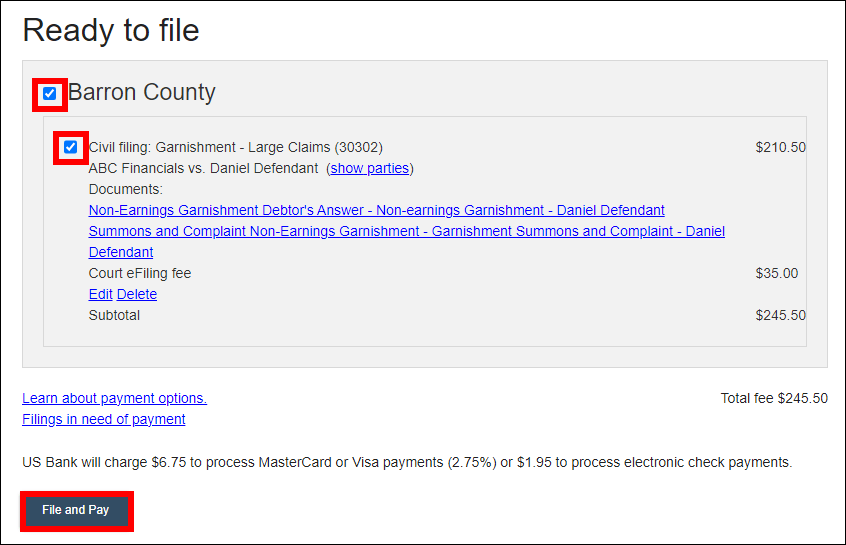 Circuit court eFiling eFiling a new nonearnings garnishment case