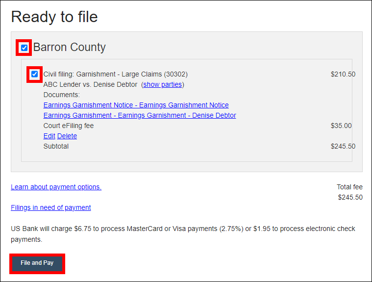 Circuit court eFiling eFiling a new earnings garnishment case