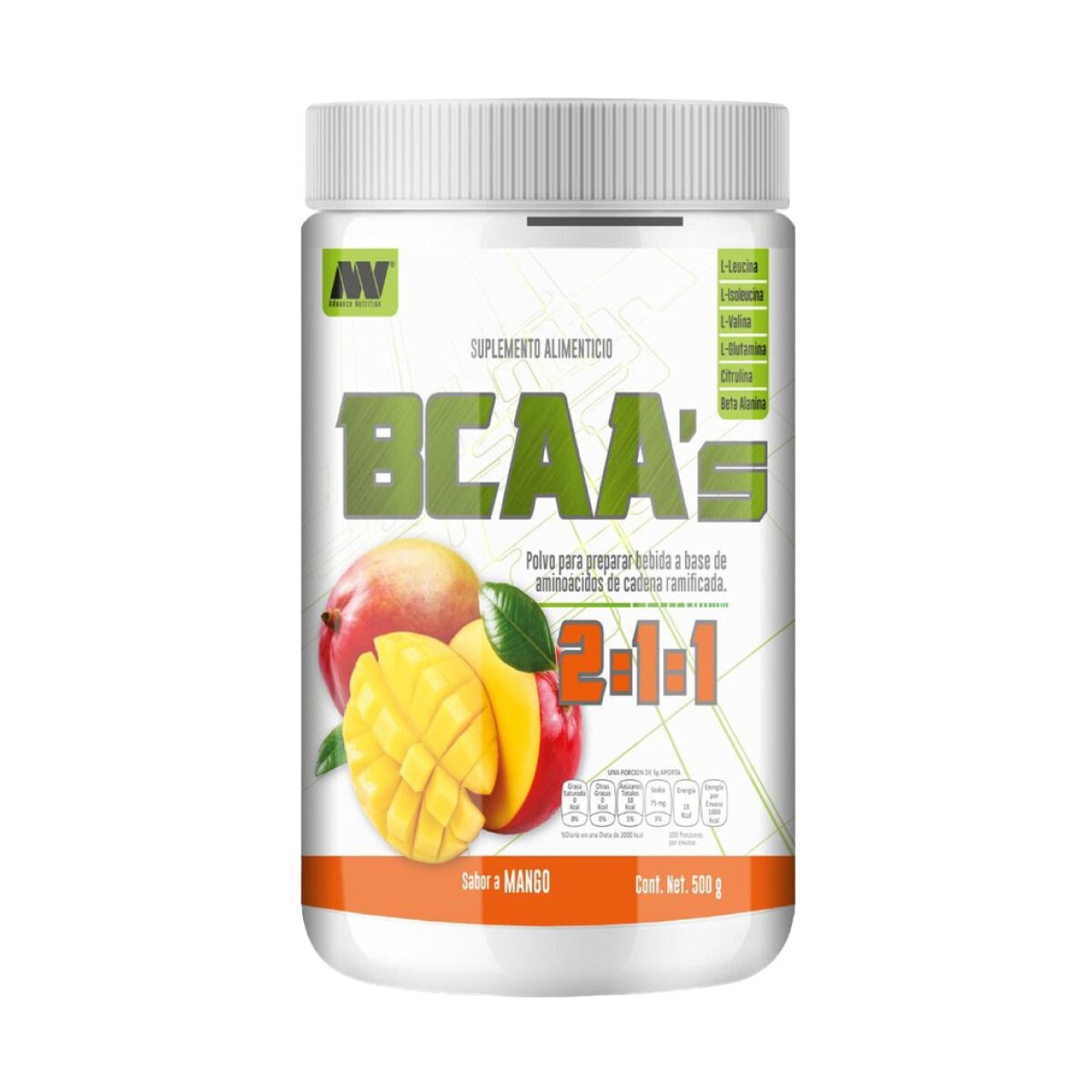Aminoacidos BCAAs 211 Advance Nutrition 500g 100 Serv. EFN Suplementos
