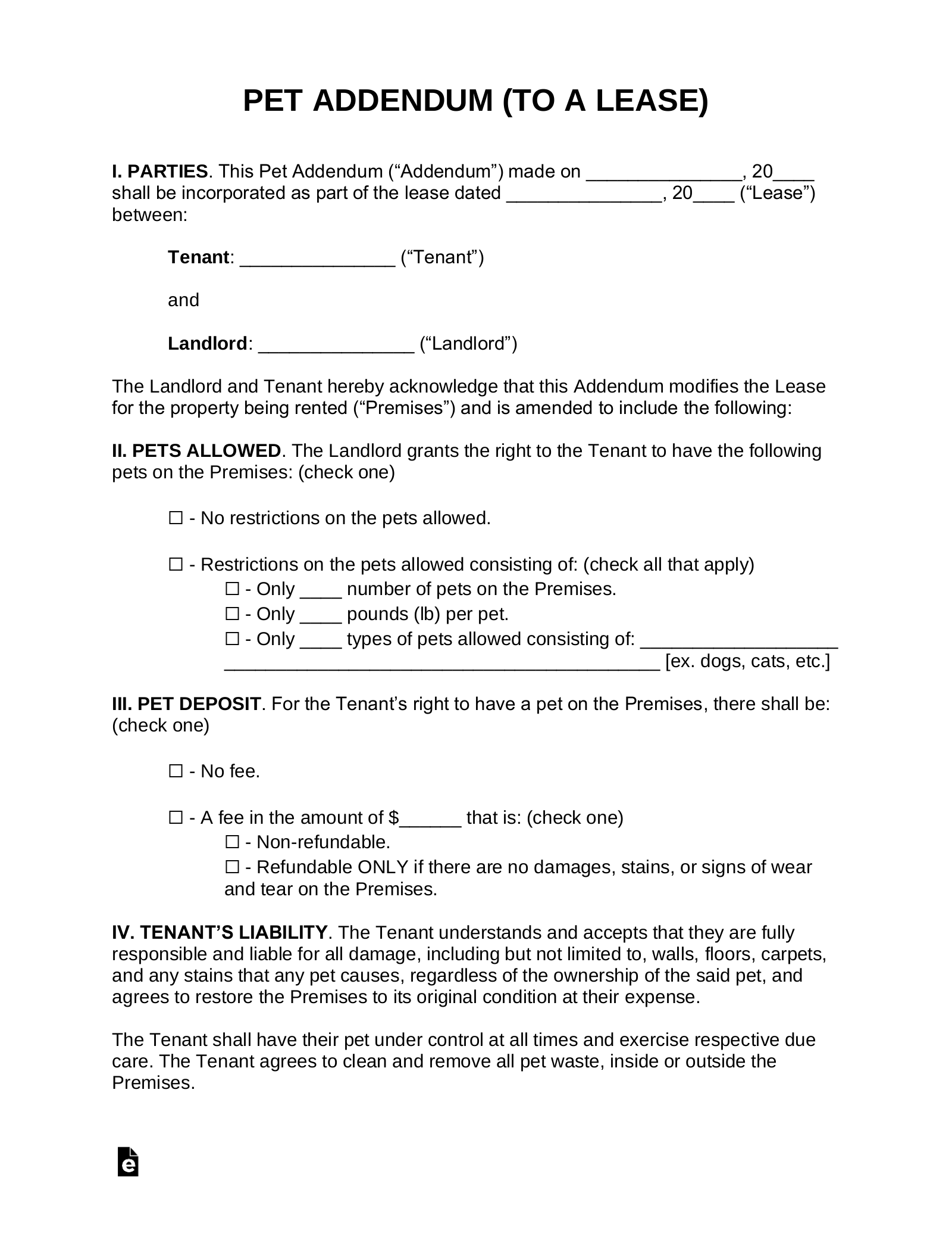 Free Lease Addendum Templates (12) - Word | PDF – eForms