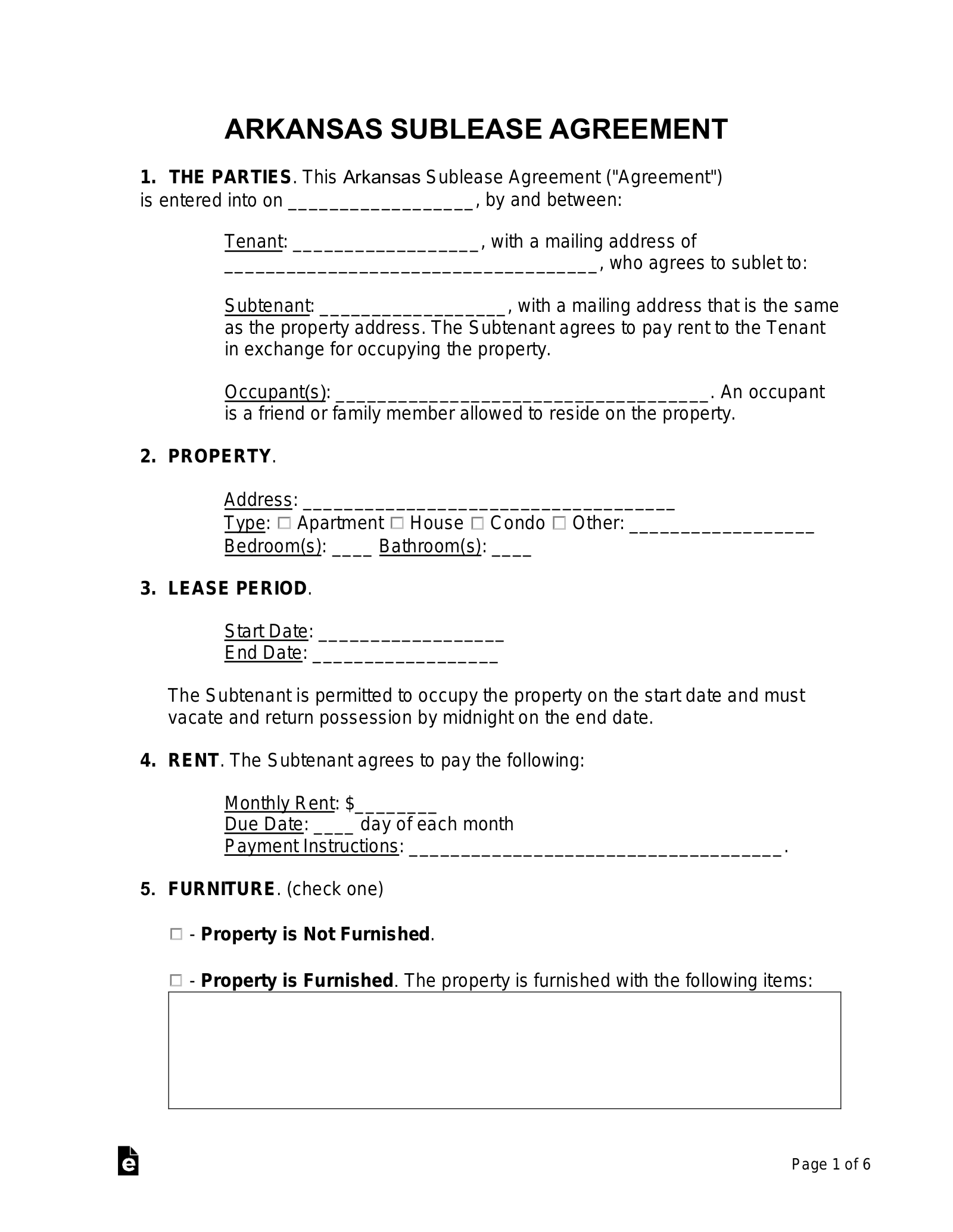 Free Arkansas Sublease Agreement Template PDF Word eForms