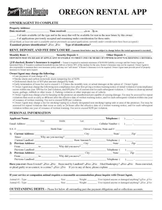 Free Oregon Rental Application Form Word PDF EForms Free oregon rental application form word pdf eforms
