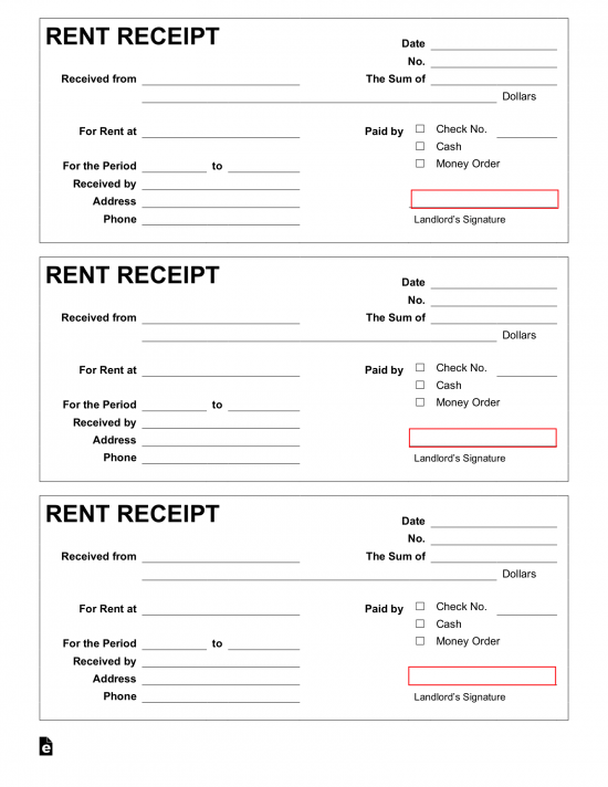 Free Rent Receipt Template PDF Word eForms
