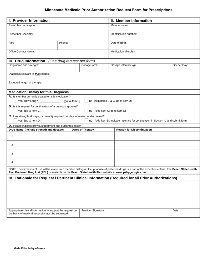 Free Minnesota Medicaid Prior (Rx) Authorization Form PDF eForms