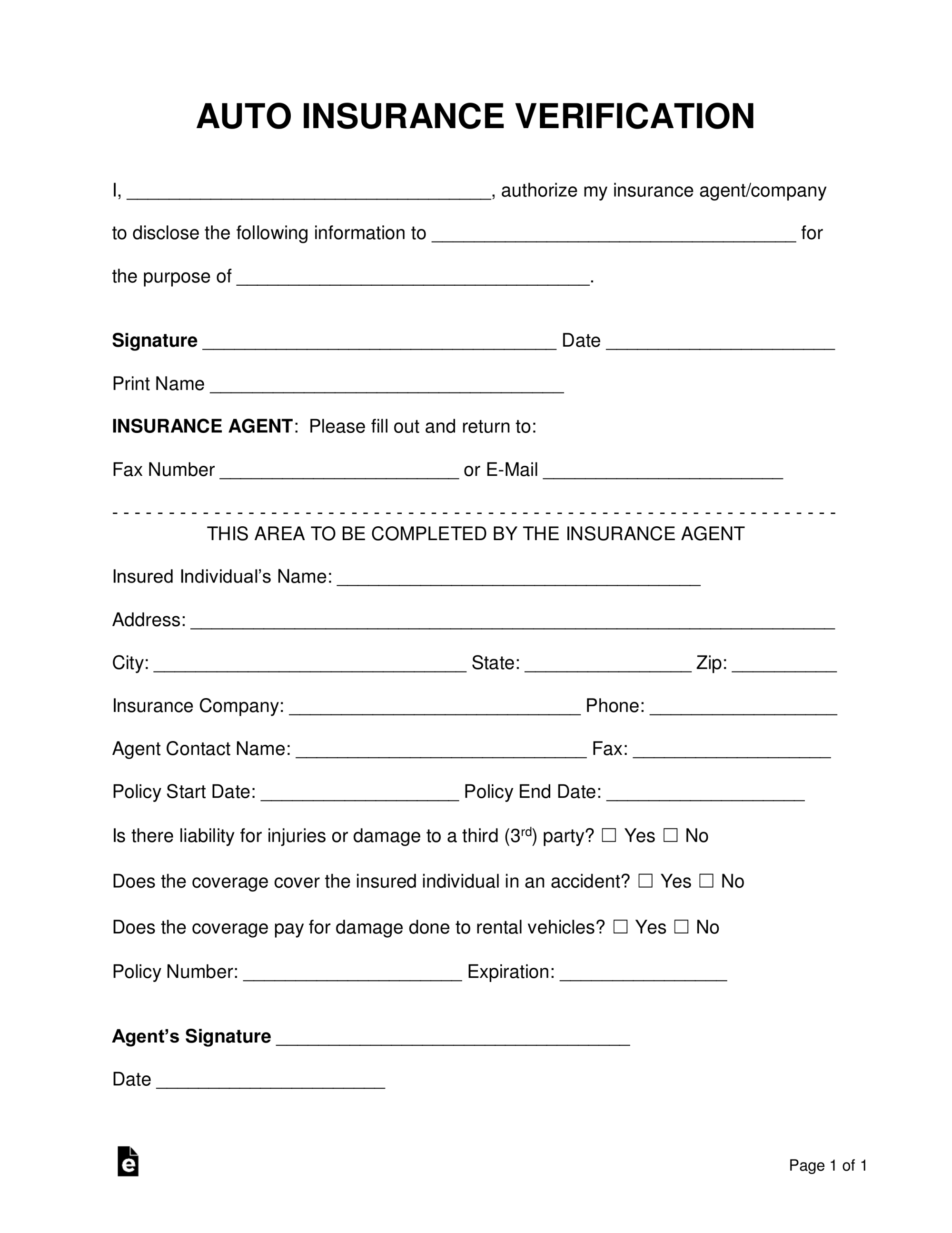 Free Auto Insurance Verification Letter Word PDF eForms