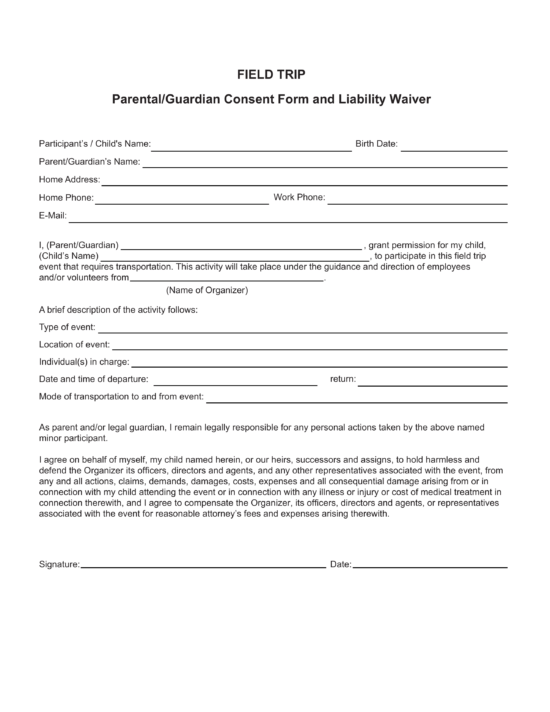 Free Field Trip Consent Form PDF eForms