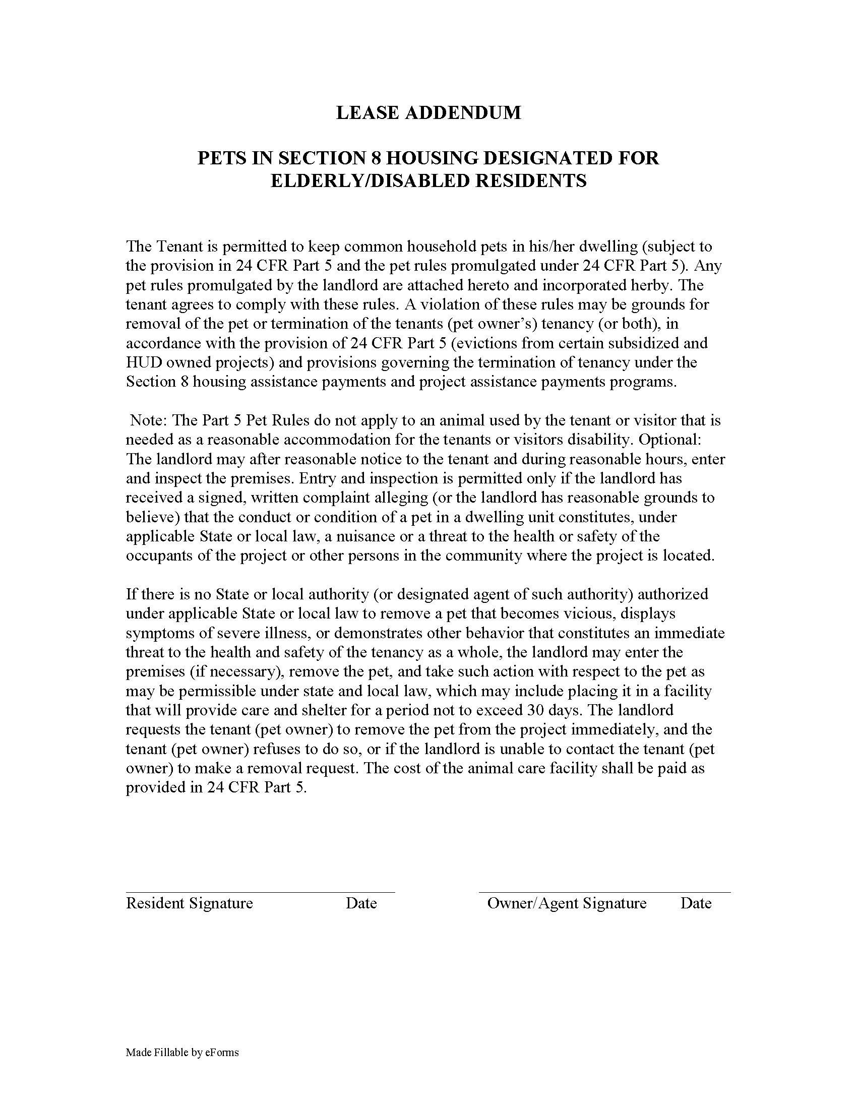 Free Pet Addendum to Lease PDF Word eForms