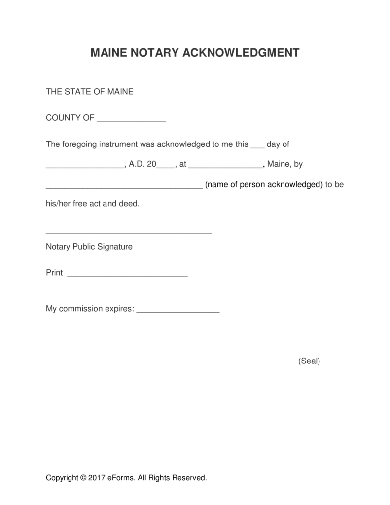 Free Maine Notary Acknowledgment Form PDF Word eForms Free