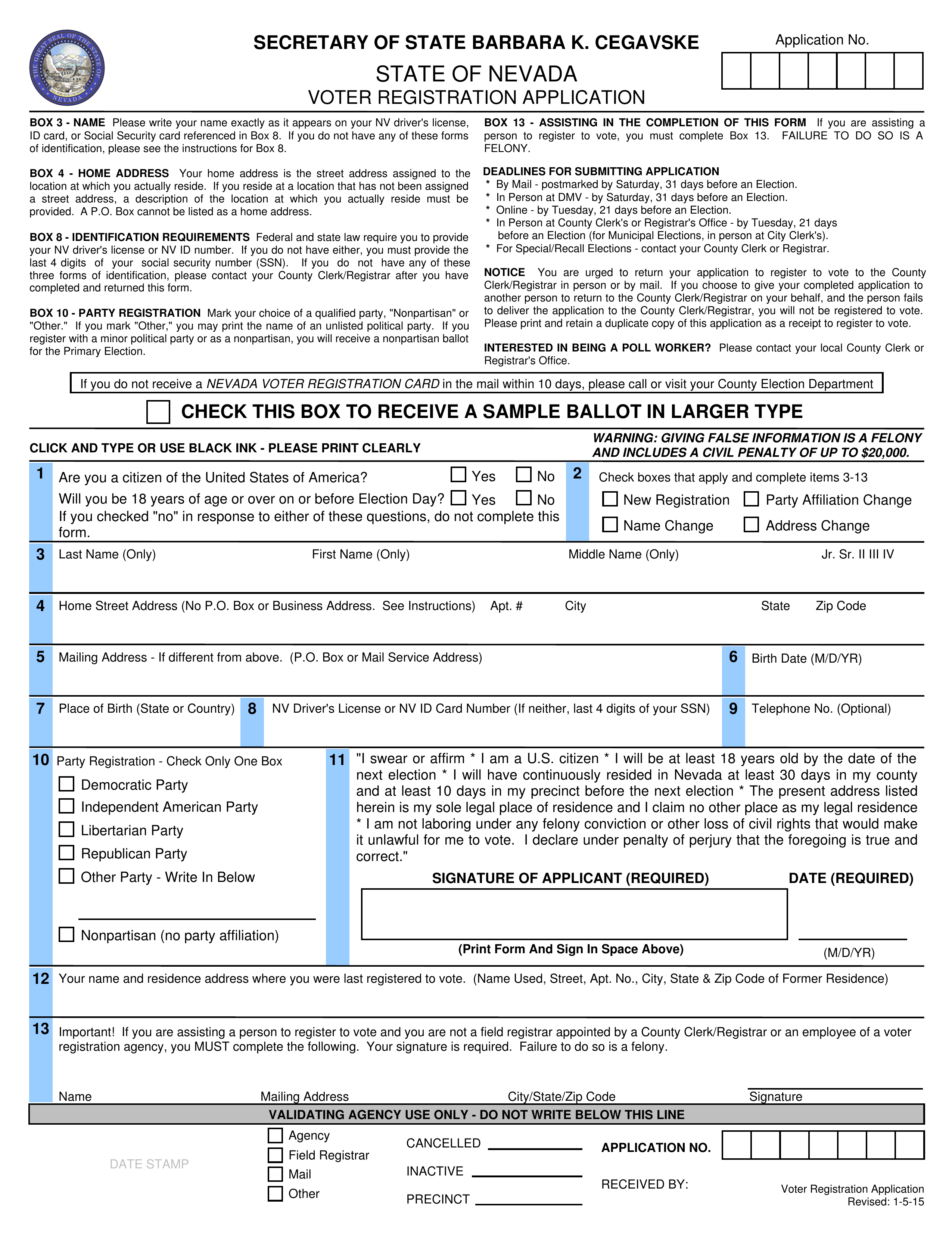 Free Nevada Voter Registration Form Register to Vote in NV PDF
