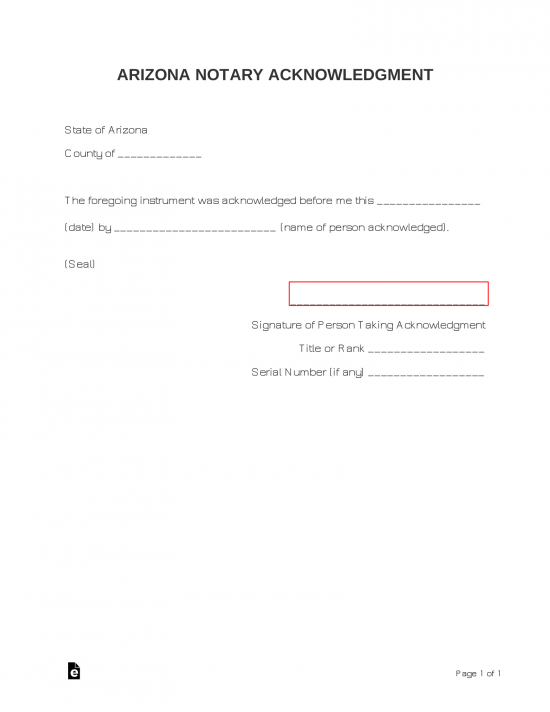 Free Arizona Notary Acknowledgment Form PDF Word eForms