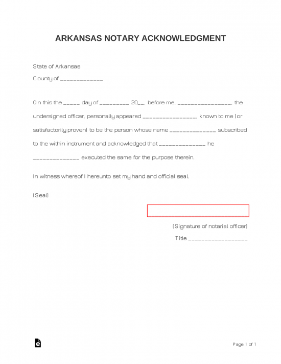 Free Arkansas Notary Acknowledgment Form PDF Word eForms