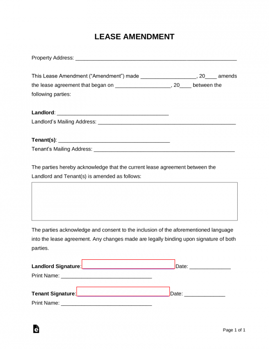 Free Lease Amendment Forms (5) PDF Word eForms