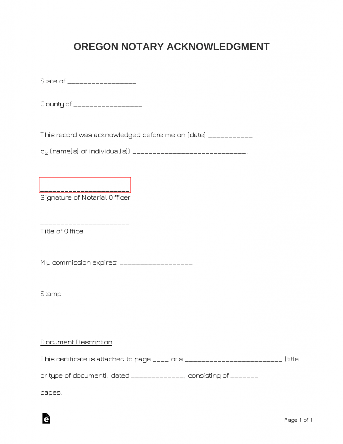 Free Oregon Notary Acknowledgment Form PDF Word eForms