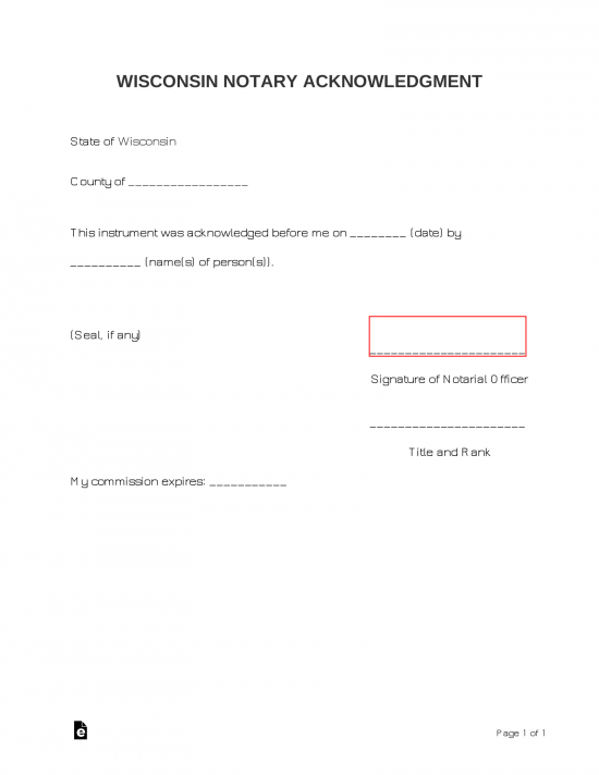 Free Wisconsin Notary Acknowledgment Form PDF Word eForms