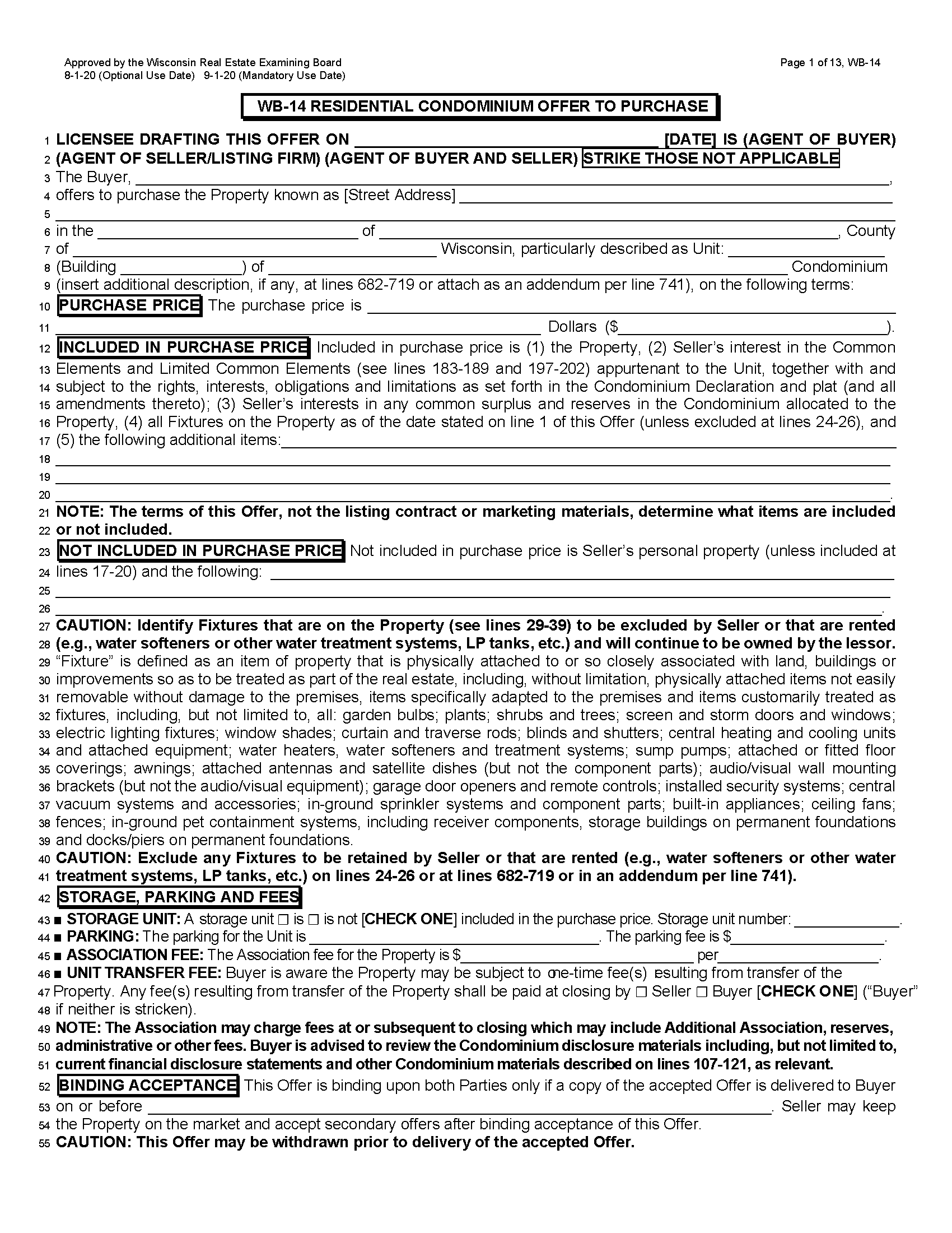 Free Wisconsin Residential Purchase and Sale Agreement PDF Word
