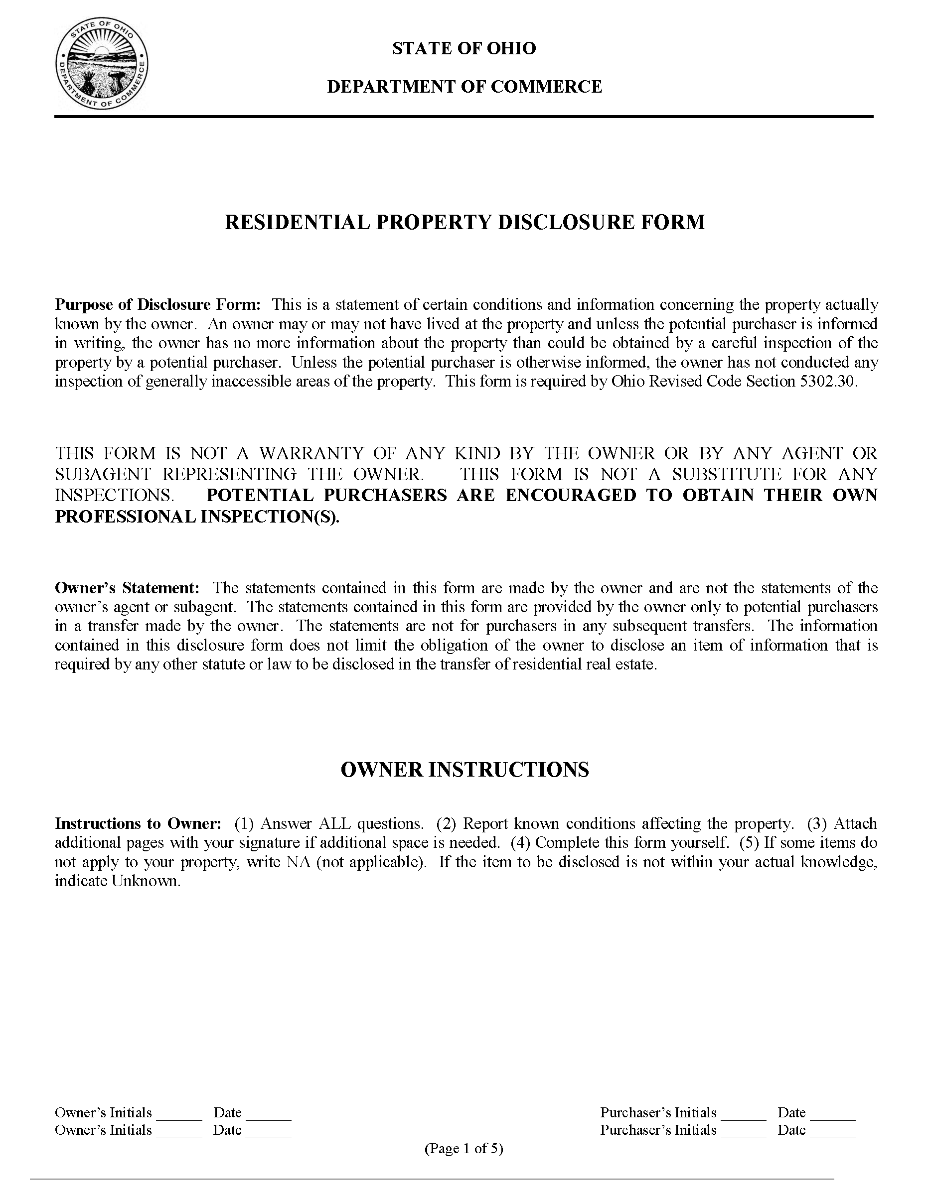 Free Ohio Residential Purchase Agreement Template PDF Word eForms
