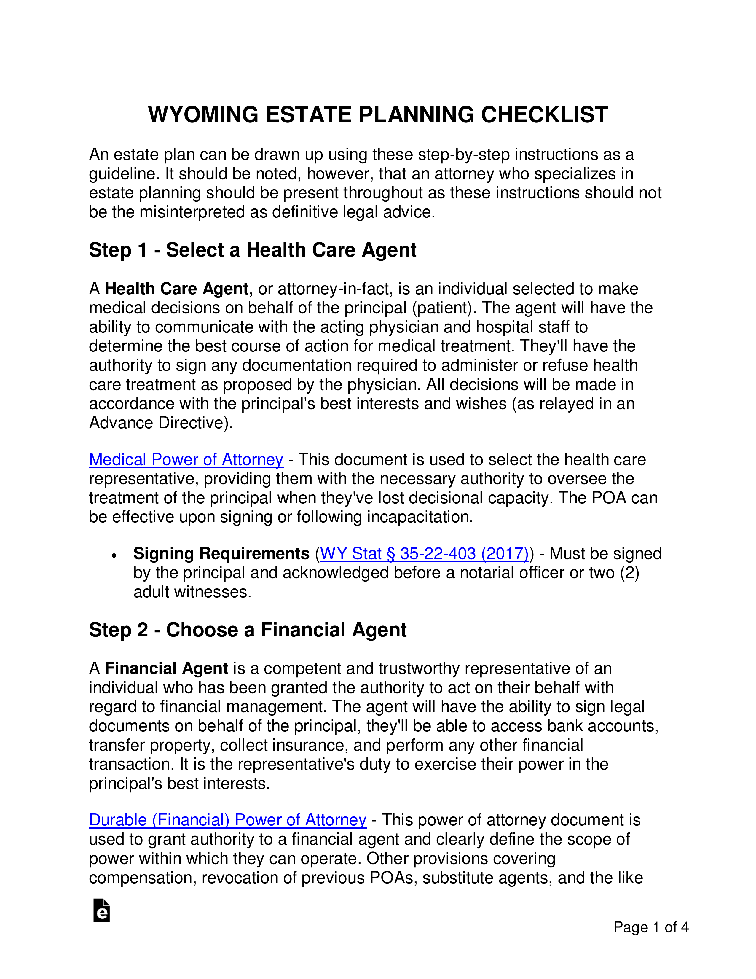 Free Wyoming Estate Planning Checklist PDF Word eForms