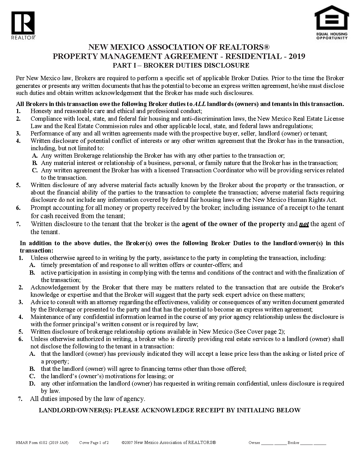 Free New Mexico Property Management Agreement Commercial