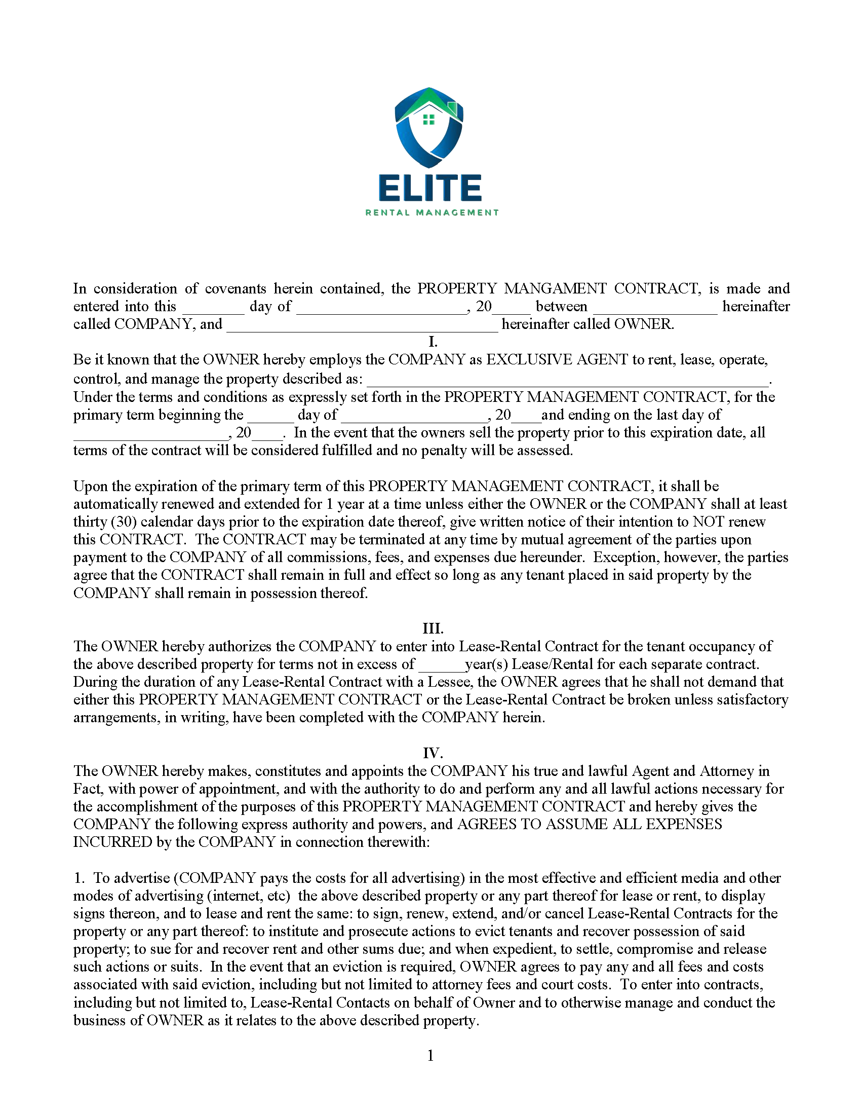 Free Utah Property Management Agreement Commercial & Residential