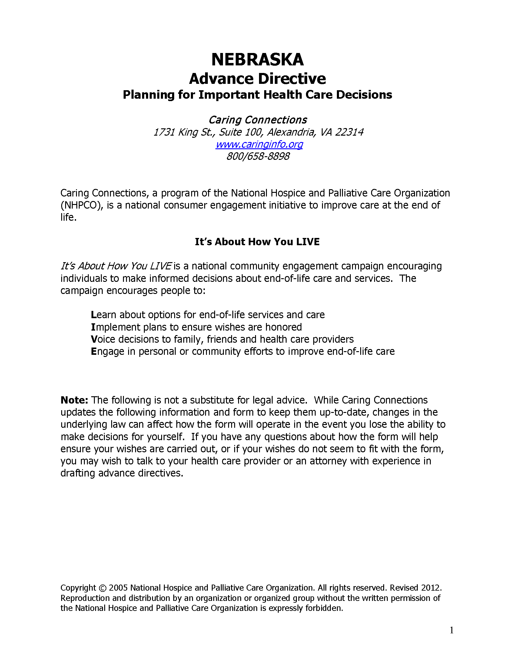 Free Nebraska Advance Directive Form PDF eForms
