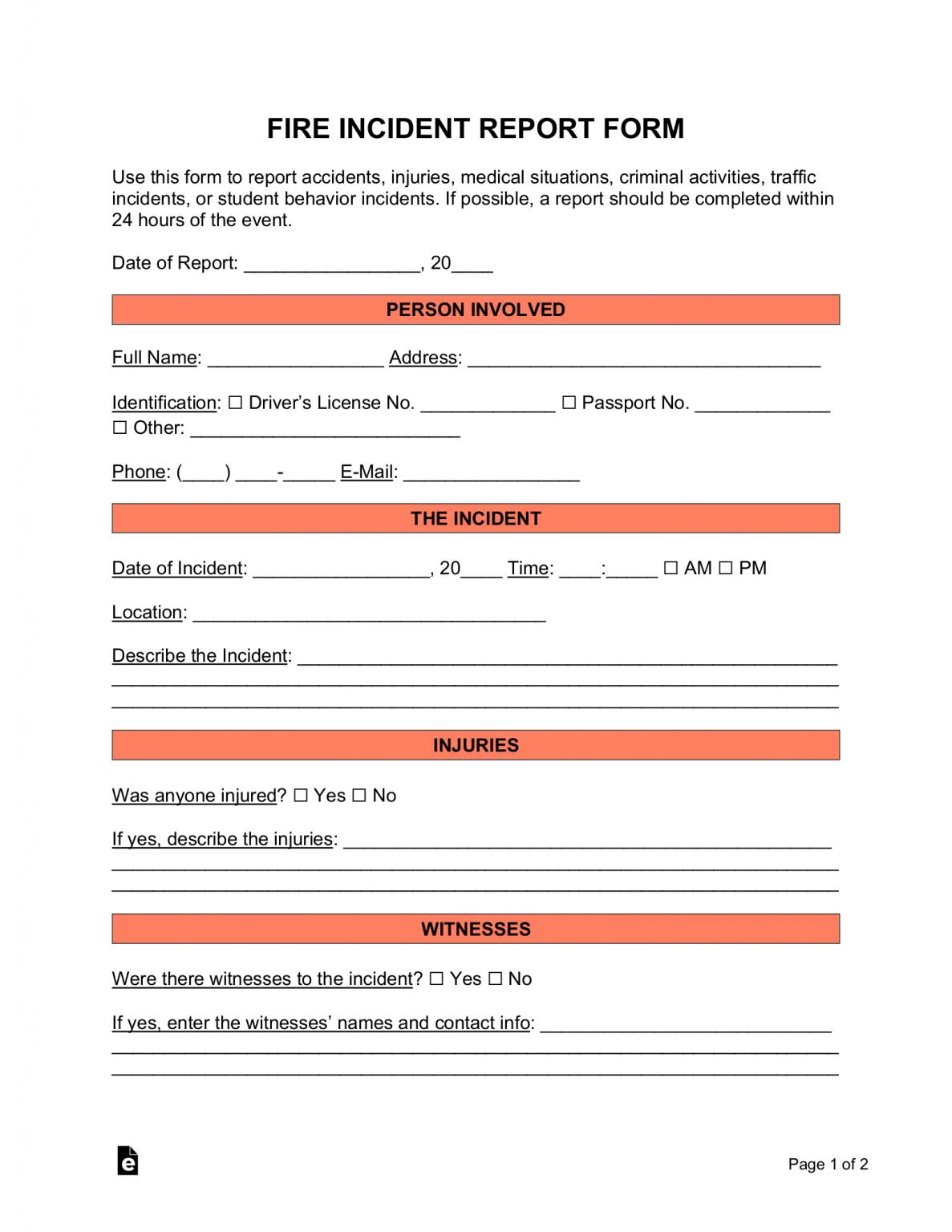 Free Fire Incident Report Form - PDF | Word – eForms