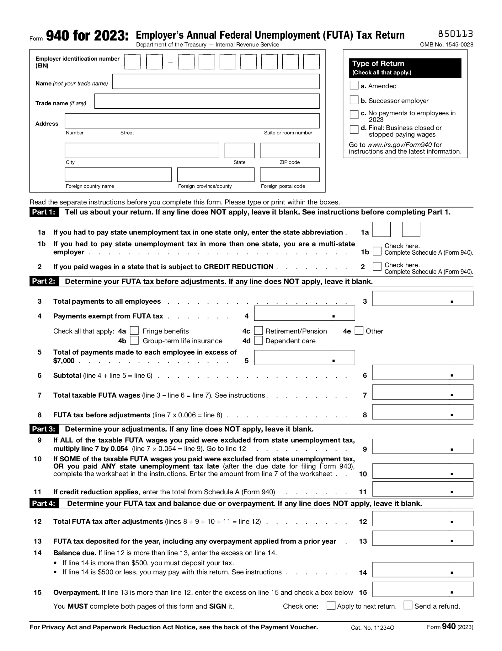 Form 940 Employer’s Annual FUTA Tax Return eForms