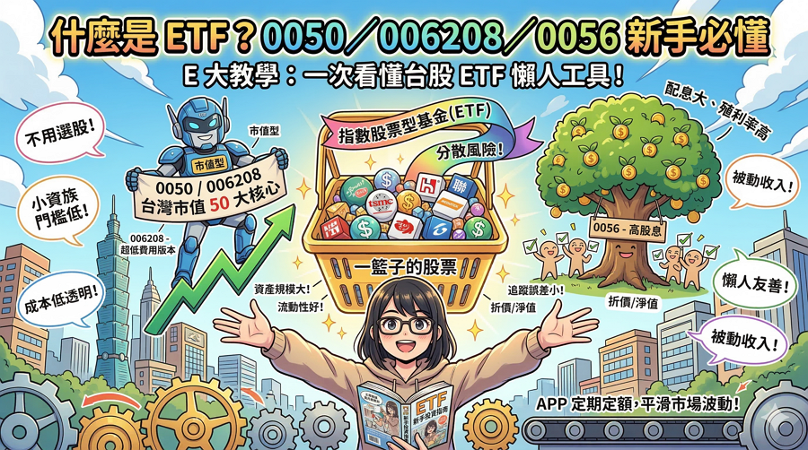 什麼是 ETF？0050／006208／0056 新手必懂（從零開始）