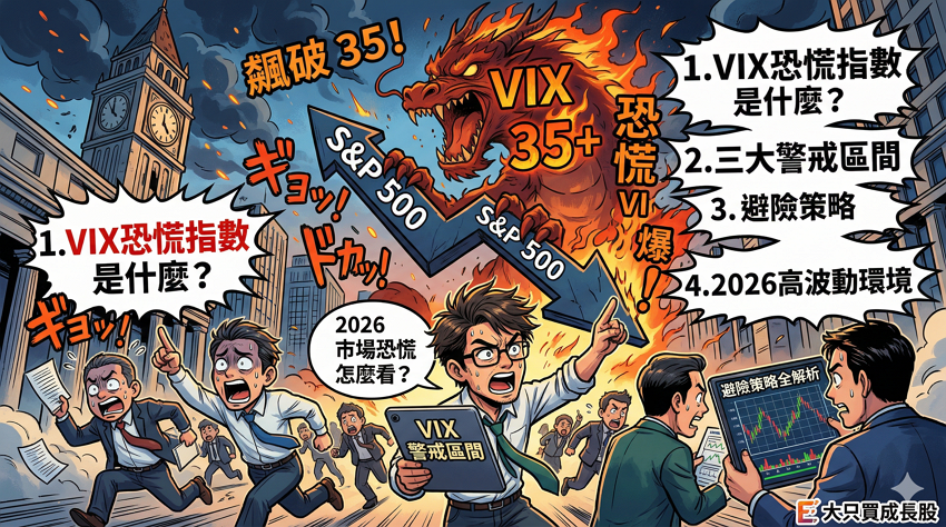 VIX 恐慌指數飆破 35！2026 市場恐慌怎麼看？3 大警戒區間與避險策略全解析