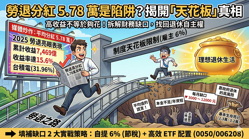 2026勞退分紅5.78萬真相：勞保請領延至65歲，你的退休金缺口如何補？