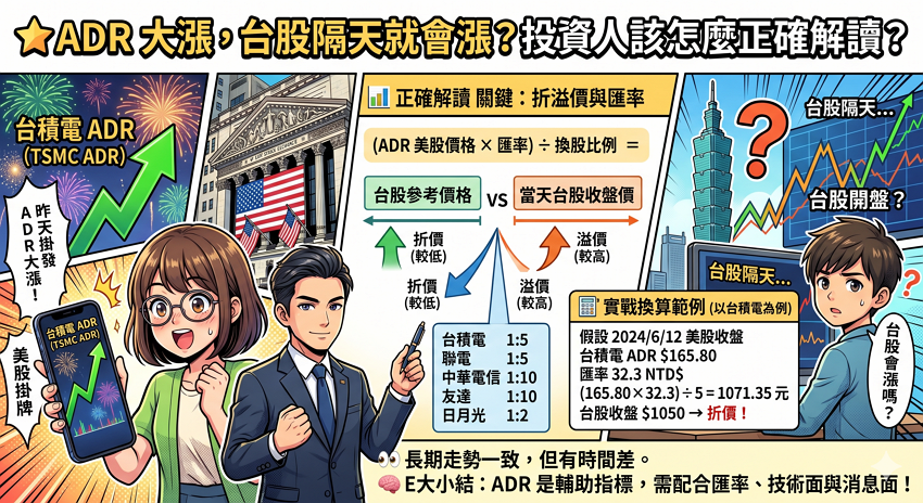 ADR 大漲台股隔天必漲嗎？教你計算 ADR 折溢價公式，看懂台積電、聯電資金連動