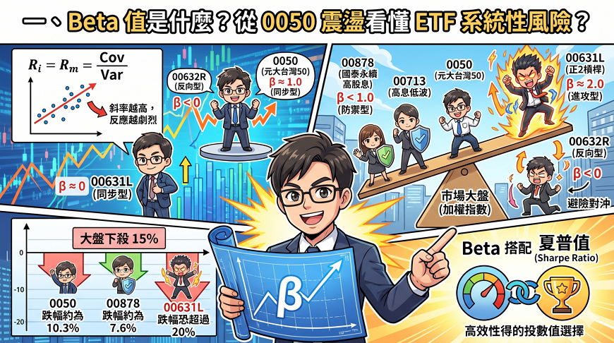 Beta值是什麼？β係數公式與0050 ETF系統性風險完整教學2026