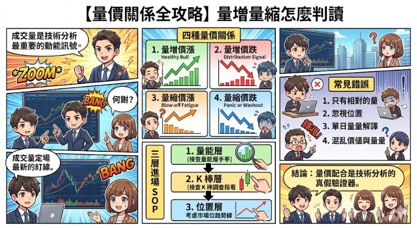 【量價關係全攻略】量增量縮怎麼判讀？K 線與成交量交叉驗證的起漲點 SOP