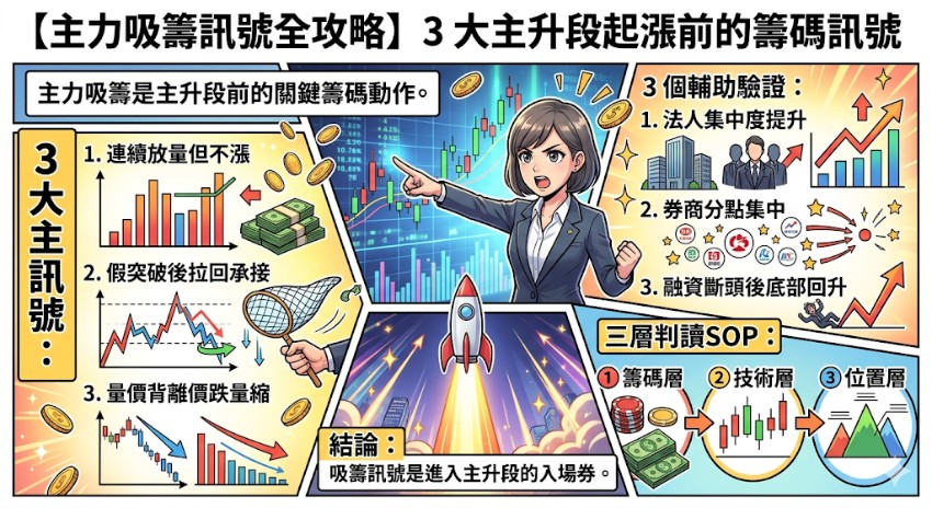 【主力吸籌訊號全攻略】3 大主升段起漲前的籌碼訊號 + 3 個輔助驗證 SOP