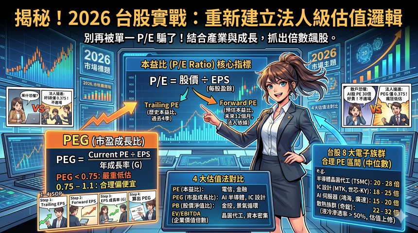 2026 台股估值全攻略：別再只看本益比！E大拆解 8 大電子族群合理 PE 與 PEG 進場點