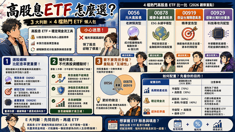 2026 高股息 ETF 挑選指南：0056、00878、00919、00929 誰才是現金流王者？