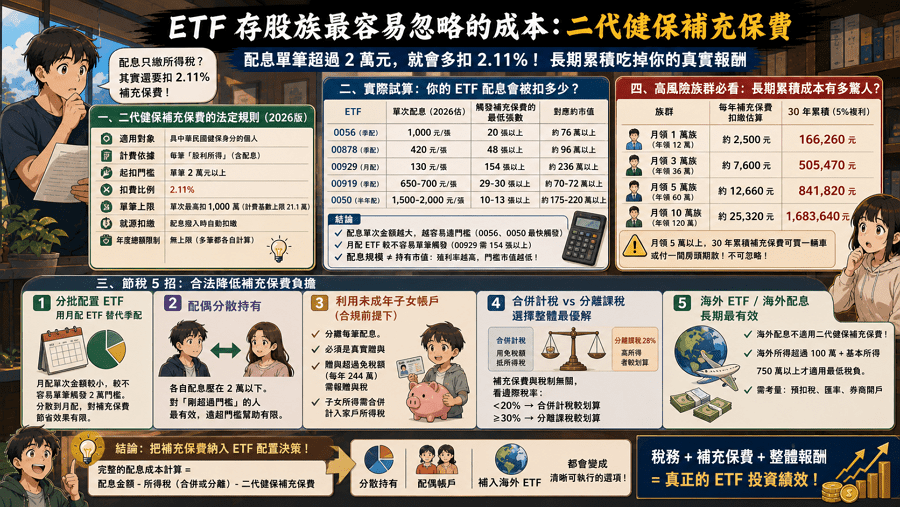 ETF領息必看！2026 二代健保補充保費新制、計算公式與拆解成分教學