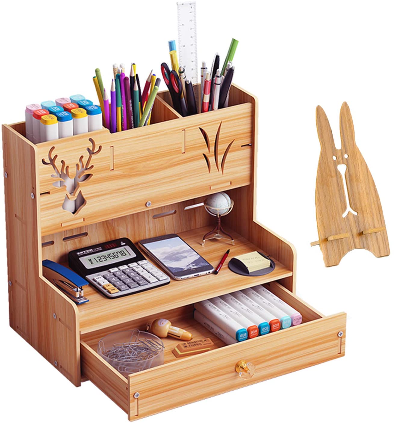 Marbrasse Wooden Pen Organizer, MultiFunctional DIY Pen Holder Box