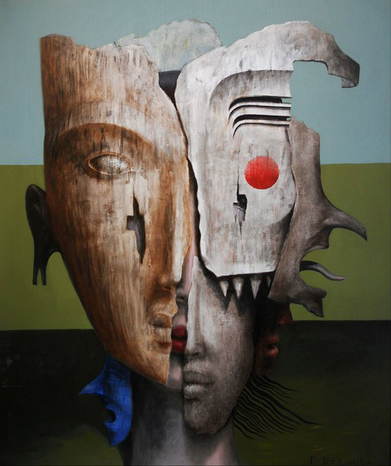 Masks, oil painting on canvas by Fabien Delaube