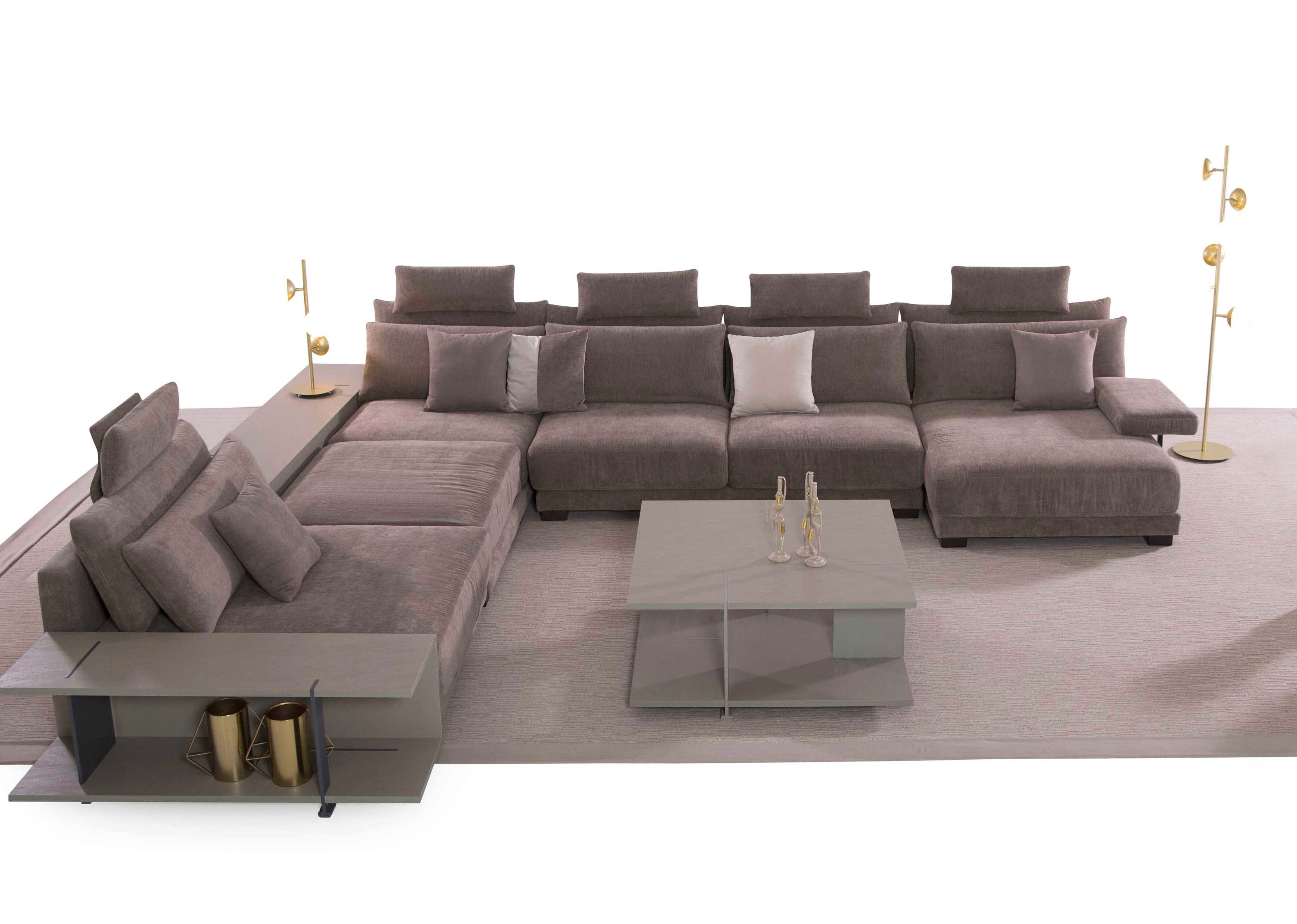 ALTO Grande Divano angolare con ripiani annessi dal design vintage in