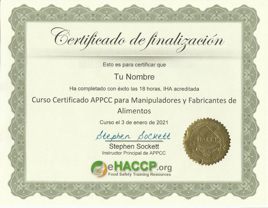 Spanish APPCC Certificate HACCP Training and Certification