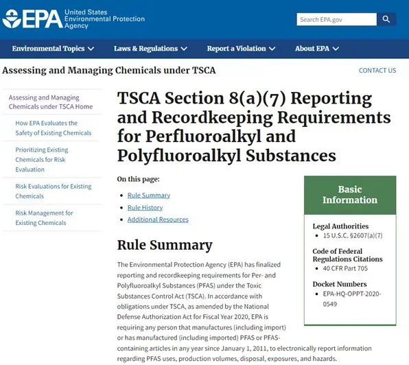 Reporting and Recordkeeping for Perand Polyfluoroalkyl Substances