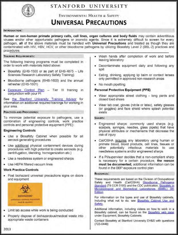 Biosafety Manual Stanford Environmental Health & Safety