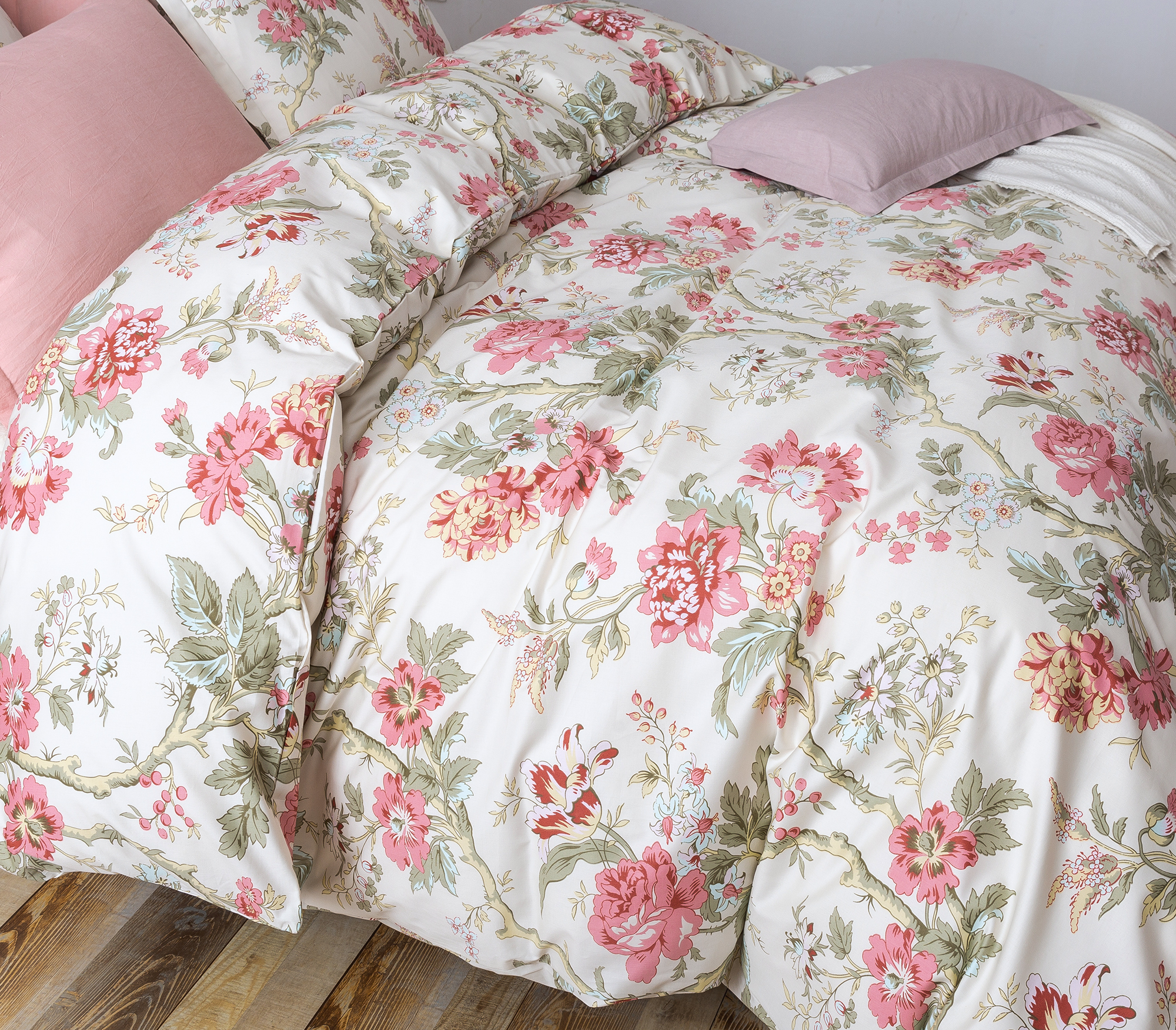 French Country Toile Garden Blooming Peonies Duvet Cover Set [eikei]