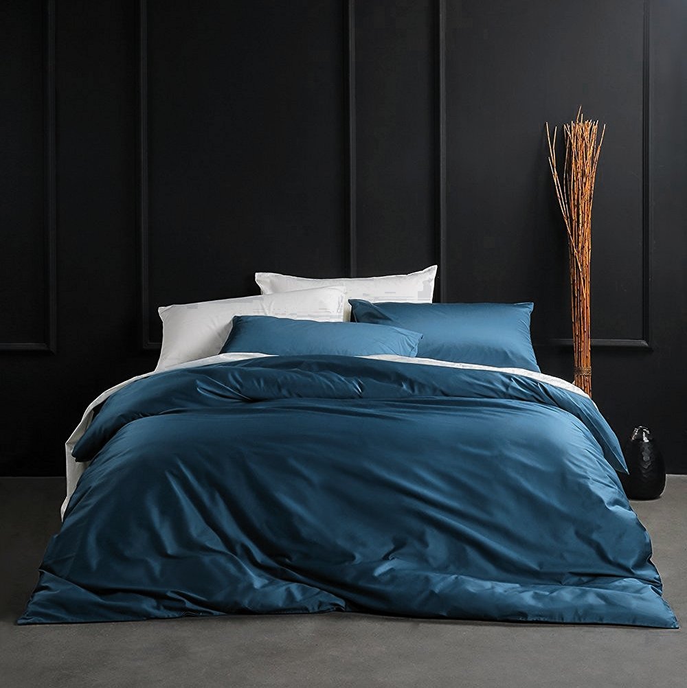 Solid Color Egyptian Cotton Luxury Bedding Set 400TC Long Staple Pima Sateen Weave Ocean Teal