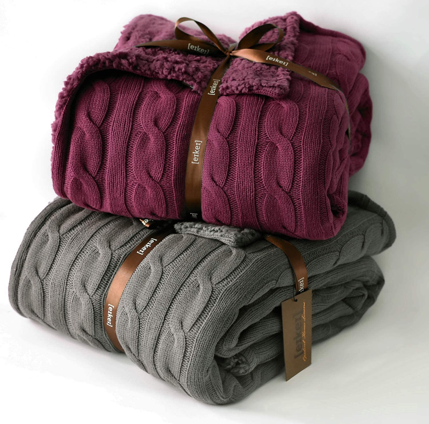 Cable Knit Sherpa Oversized Throw Reversible Blanket Faux Sheepskin